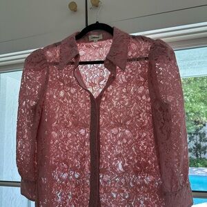 L'AGENCE Pink Lace Blouse